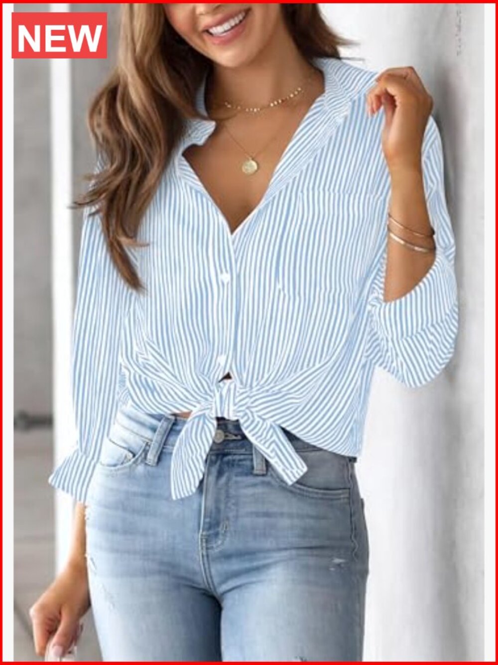 Long Sleeve Button Down Shirt with Chest Pocket - Classic Fit Work Blouse - Picture 2 of 7